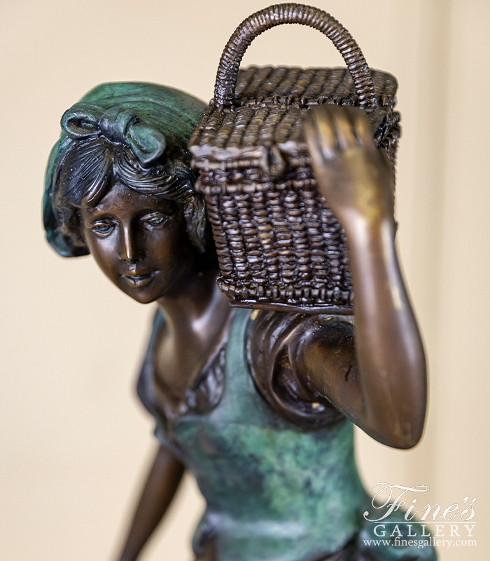 Bronze Statues  - Young Girl Carrying Basket Bronze Statue - BS-215